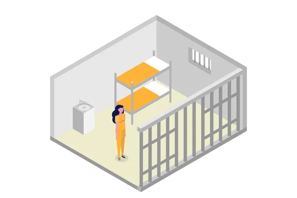 Isometric prison cell. Vector jail, Incarceration concept. Vector illustration — Stock Vector
