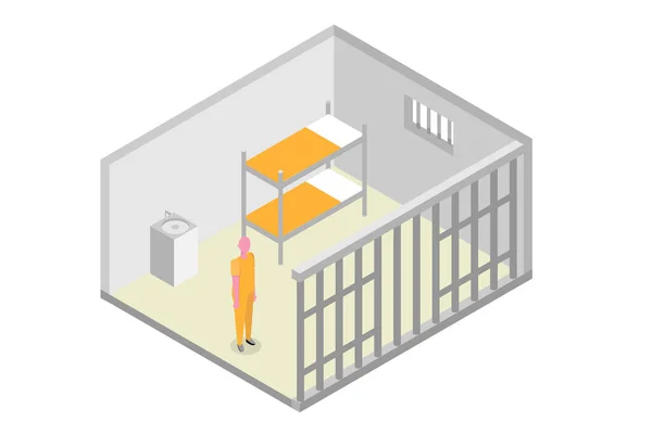 Isometrische Gefängniszelle. Vektor Gefängnis, Inhaftierungskonzept. Vektorillustration — Stockvektor