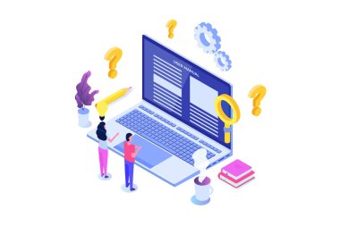 Kullanım kılavuzu isometrik kavram. Rehber öğretim ar olan kişiler