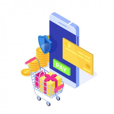 Izometrik online ödeme online kavram. İnternet ödemeleri, prot