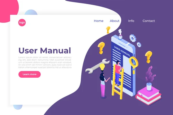 Användarhandbok isometrisk koncept. Personer med guide instruktion ar — Stock vektor