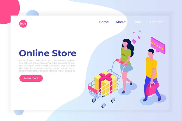 Online Shopping concept isométrique avec des caractères. Commerce électronique — Image vectorielle