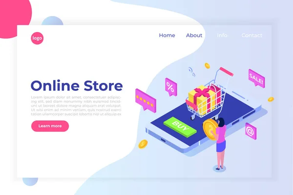 Online Shopping concept isométrique avec des caractères. Commerce électronique — Image vectorielle