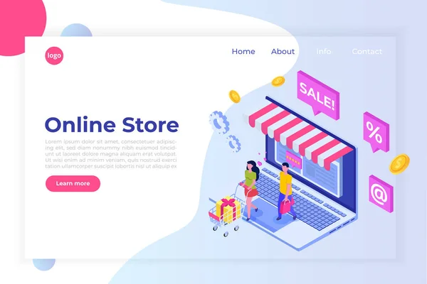 Online Shopping concept isométrique avec des caractères. Commerce électronique — Image vectorielle