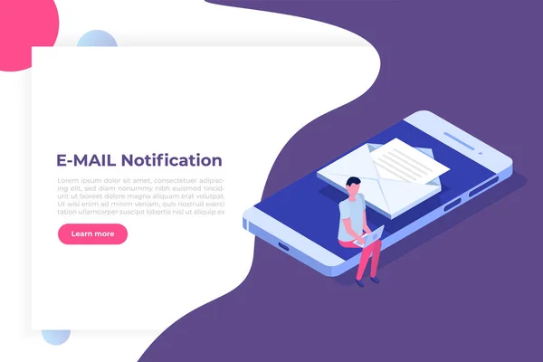 Smartphone isométrique avec notification par courriel. Obtenir le concept E-mail — Image vectorielle