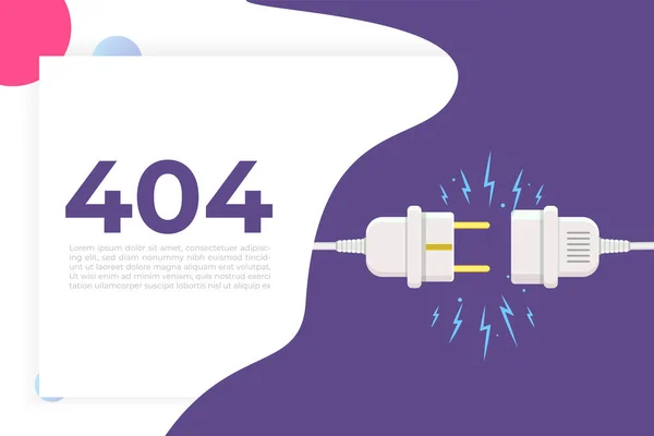 Desconectar Plug, 404 Error, página no encontrada. Ilustración vectorial — Vector de stock