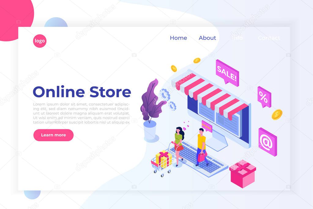 Online Shopping isometric concept with characters. Ecommerce ret