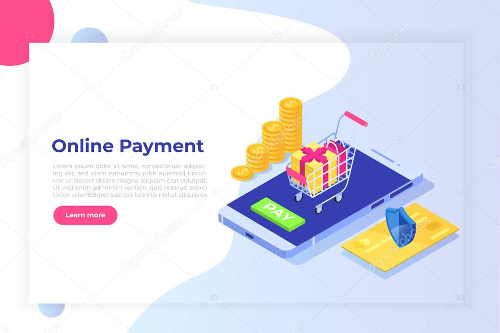 Isometric online payment online concept. Internet payments, prot