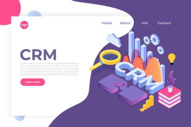Crm - Müşteri ilişkileri yönetimi isometrik kavramı. Vektör