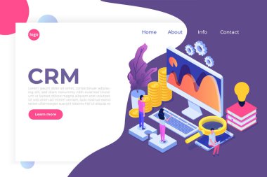 Crm - Müşteri ilişkileri yönetimi isometrik kavramı. Vektör