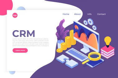 Crm - Müşteri ilişkileri yönetimi isometrik kavramı. Vektör