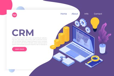 Crm - Müşteri ilişkileri yönetimi isometrik kavramı. Vektör