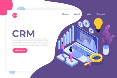 Crm - Müşteri ilişkileri yönetimi isometrik kavramı. Vektör