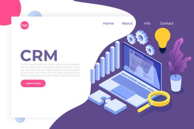Crm - Müşteri ilişkileri yönetimi isometrik kavramı. Vektör