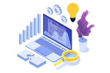 Crm - Müşteri ilişkileri yönetimi isometrik kavramı. Vektör