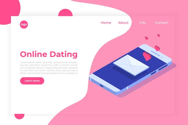 Online dating toepassingen, virtuele relaties vector isometr — Stockvector