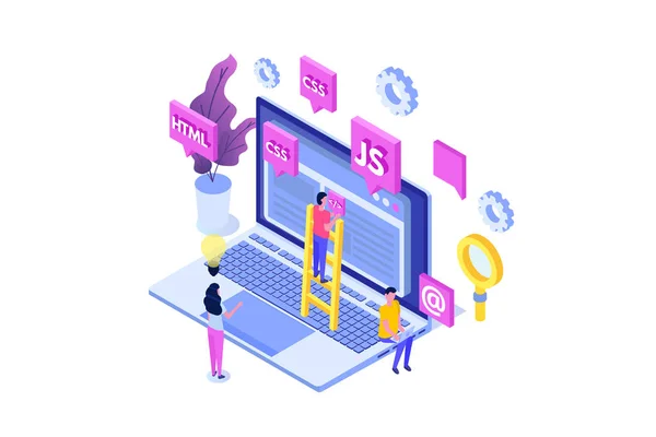 Web design és front end fejlesztési izometrikus koncepció. Vektor i — Stock Vector