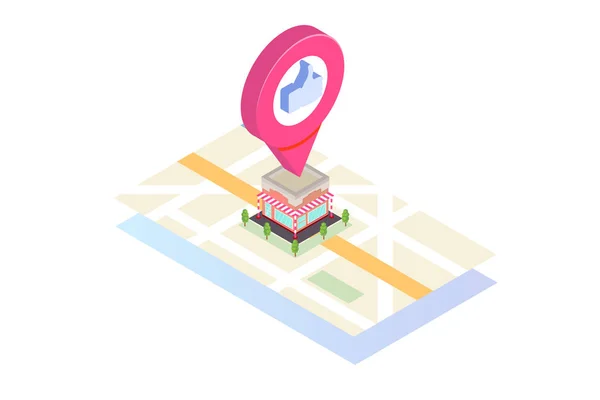 The best location on the map. Pointing to the house. Isometric v — Stock Vector