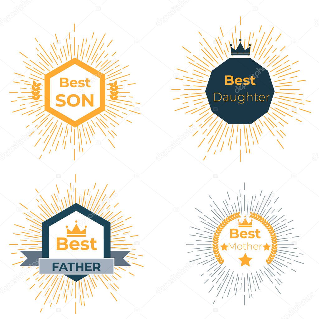 Emblem  for best family. Best mother, father and  son and, daugh