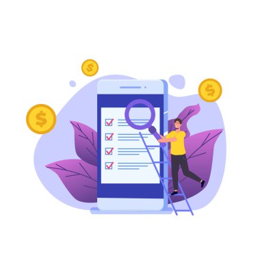 Bütçe planlaması, mali denge, emeklilik hazırlığı, finansal risk kavramının hesaplanması. Vektör illüstrasyonu.