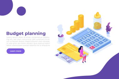 Bütçe planlaması, mali denge, emeklilik hazırlığı, finansal risk kavramının hesaplanması. Vektör illüstrasyonu.