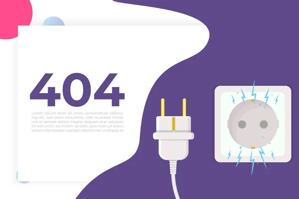 Disconnect Plug 404 Fehler Seite Nicht Gefunden Vektorillustration Flaches Design — Stockvektor