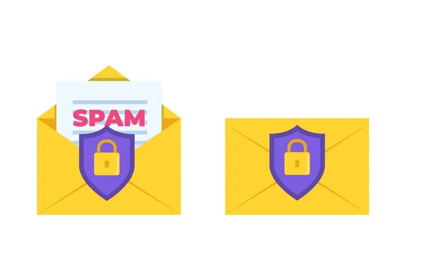 Proteção Por Mail Malware Conceito Spam Ilustração Vetorial Plana —  Vetores de Stock