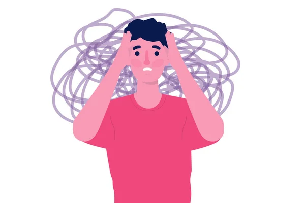 Ansioso Hombre Depresión Sienta Suelo Salud Mental Ansiedad Autoengaño Ilustración — Archivo Imágenes Vectoriales