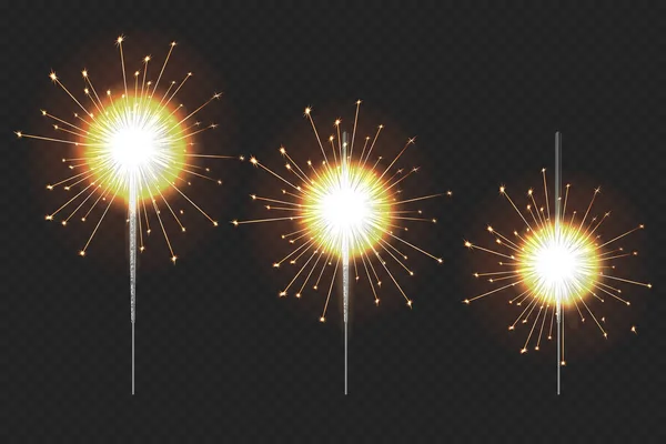 Realistic Bengal Light Set Festive Christmas Sparklers Decoration Lighting Element — Stock Vector