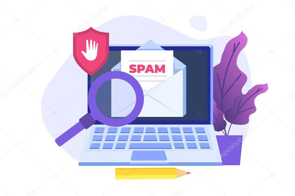 E-mail protection, anti-malware, anti spam  concept. Flat vector illustration