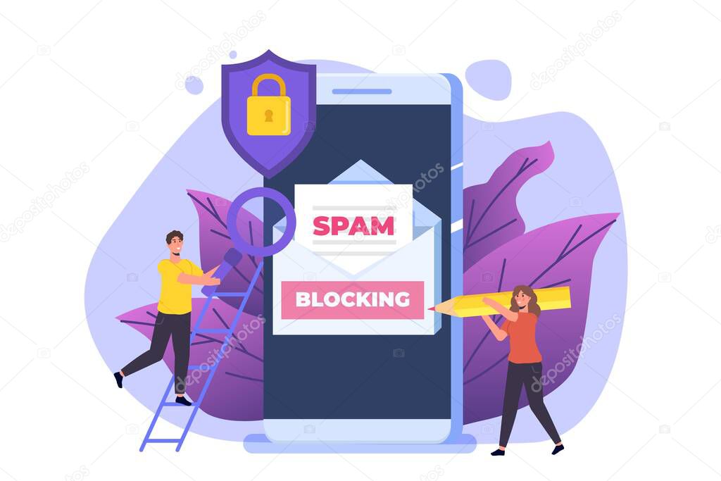E-mail protection, anti-malware, anti spam  concept. Flat vector illustration