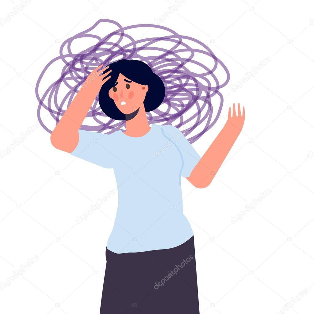 Anxious, Depression. Mental health, Anxiety, self-deception concept. Flat vector illustration