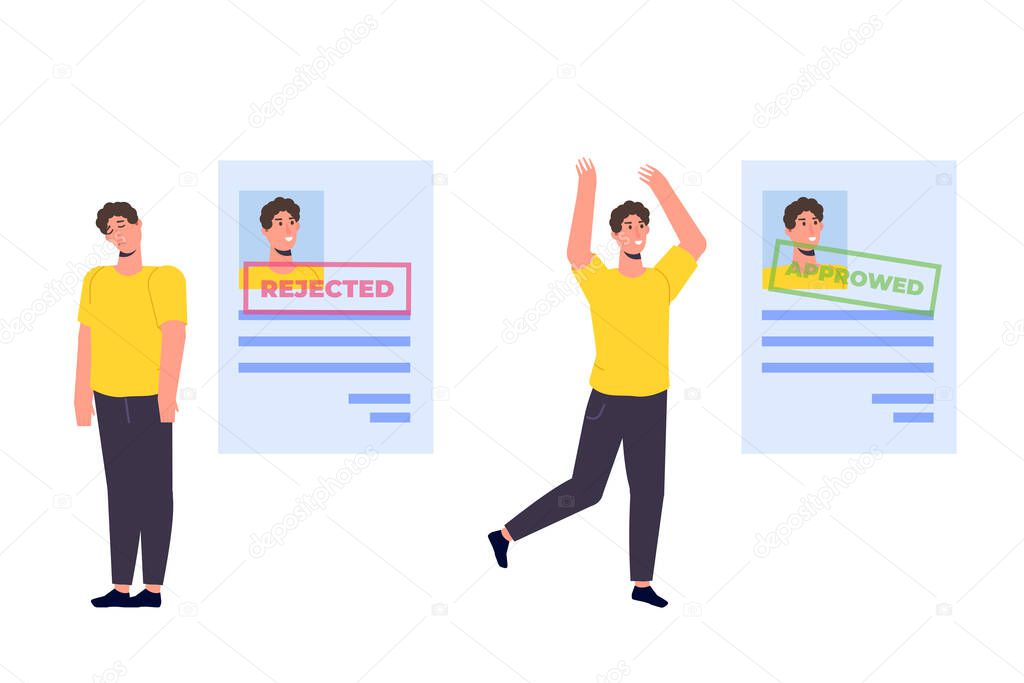 Job application Rejected and  Approved document paper. Vector llustration