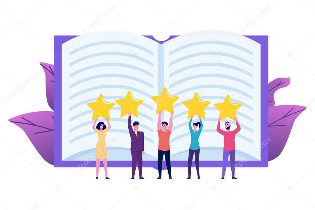 Book review, Reading club concept. Vector illustration