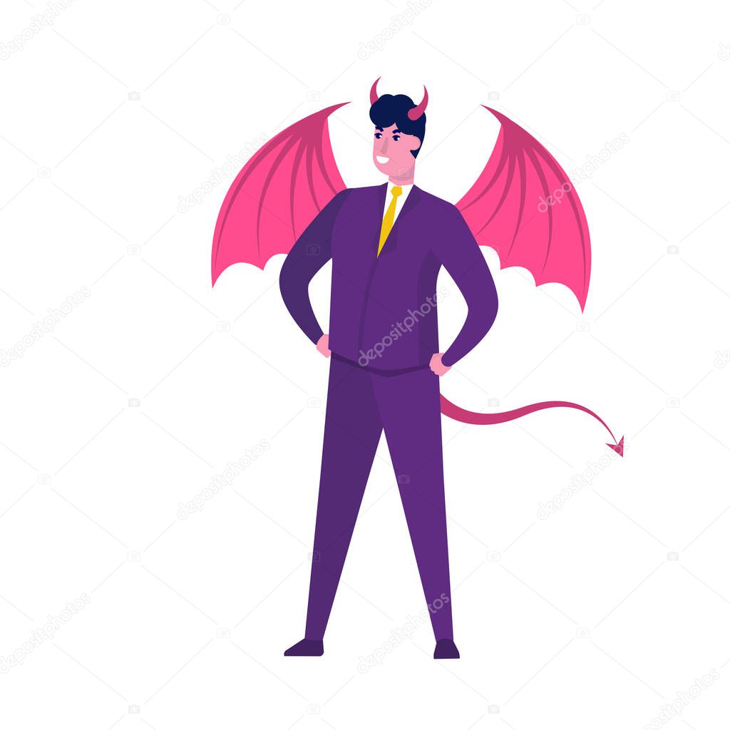 Businessman in  demon suit. Vector character illustration