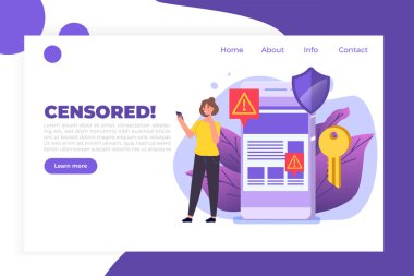 İnternet yasağı baypası, internet sansürü bypass 'ı. İçerik kontrol engelleme, saldırgan sohbetleri filtreleme, mesajlaşma. Vektör illüstrasyonu. 