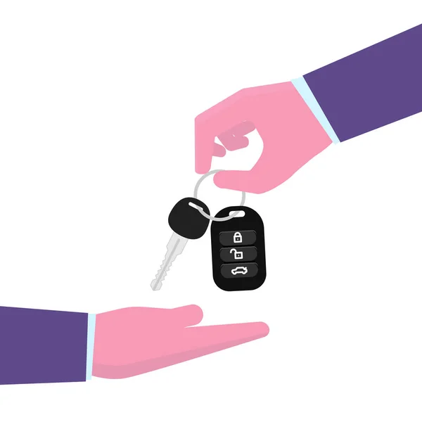 Car Rental Sale Concept Hand Giving Car Key Other Hand — Stock Vector