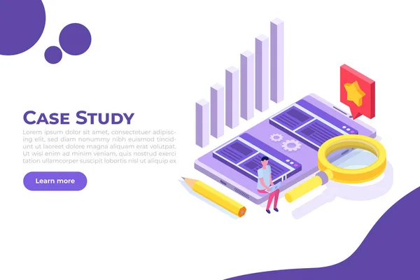 Case Study Concept Tiny Character Web Page Template Flat Style — Stock Vector