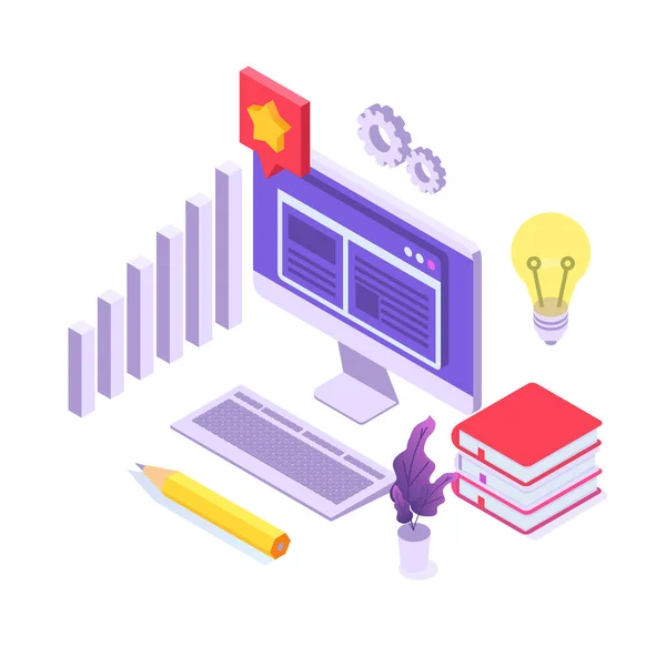 Case Study Concept Flat Style Isometric Vector Illustration — Stock Vector