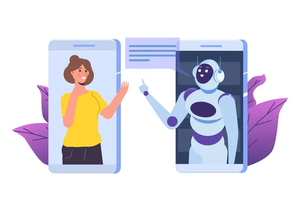 Concepção Chatbot Homem Falar Com Robô Serviço Suporte Cliente Android — Vetor de Stock