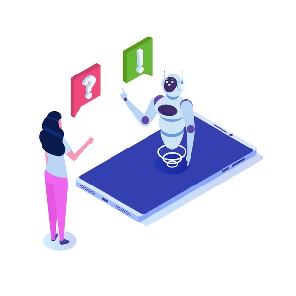 Chat Bot Kunstmatige Intelligentie Isometrisch Zakelijk Iot Concept Vectorillustratie — Stockvector