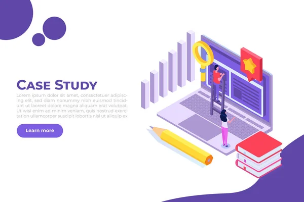 Case Study Concept Tiny Character Web Page Template Flat Style Stock Vector