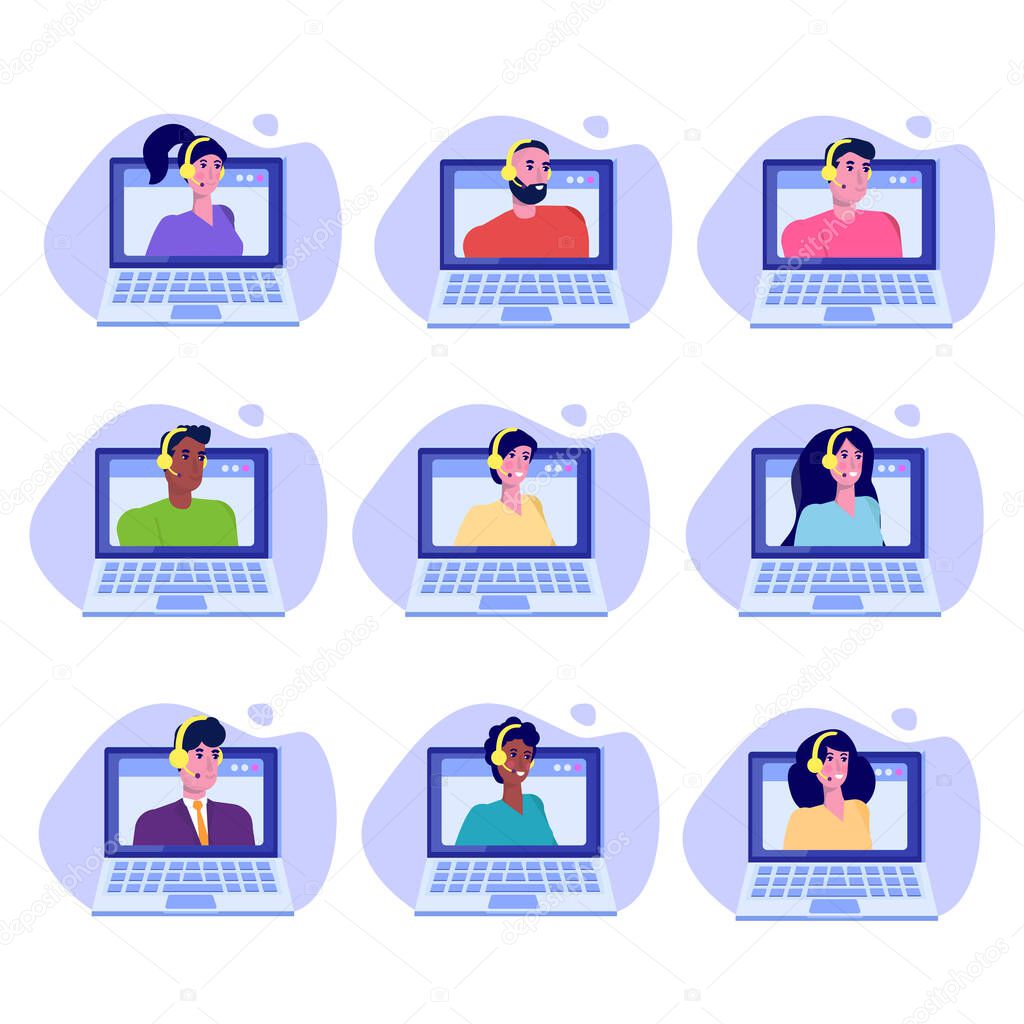Help desk, Call center consultants  avatars. Customer Care concept. Live chat operators. Online customer support service assistants. Vector illustration