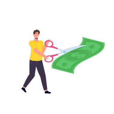 Maliyet indirimi, dolar kesintisi, büyük indirim kutsaması. Düz vektör illüstrasyonu.