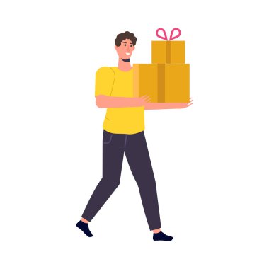 Malların teslimatı. Müşteri Taşıma Karakteri. Vektör illüstrasyonu