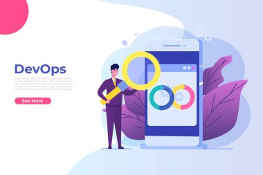  Devops konsepti. Uygulama geliştirme, bina. API prototip, programlama ve test. Vektör illüstrasyonu