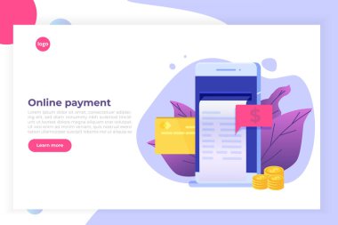 Dijital fatura, elektronik fatura veya fatura vektör illüstrasyonu. Akıllı telefondan online alışveriş.  