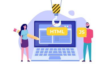 Programlama Yazılımı veya Uygulama, Web Tasarımı ve Ön Uç Geliştirme Konsepti. Vektör illüstrasyonu.