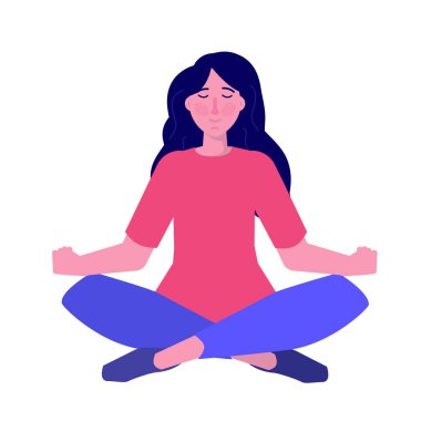 İç kontrol konsepti. İç huzuru bulmak. Düşüncesiz sakin kadın meditasyon yapıyor. Vektör illüstrasyonu