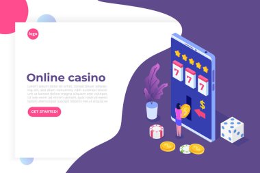 Çevrimiçi kumarhane, online kumar, oyun uygulamaları izometrik vektör illüstrasyonu